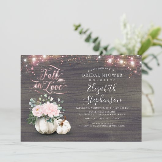 Herfst in Love White Pumpkin Rustic Vrijgezellenfe Kaart (Staand voorkant)