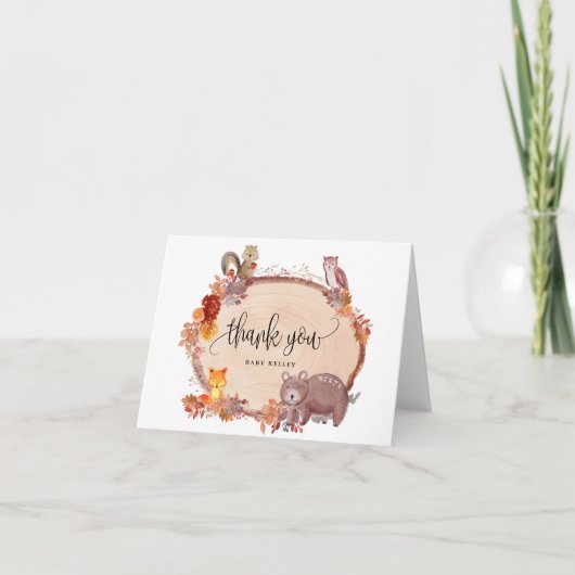 Herfst in Love Woodland Animals, Rustisch Baby sho Bedankkaart (Voorkant)
