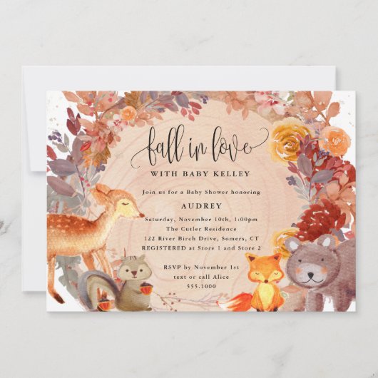 Herfst in Love Woodland Animals, Rustisch Baby sho Kaart (Voorkant)