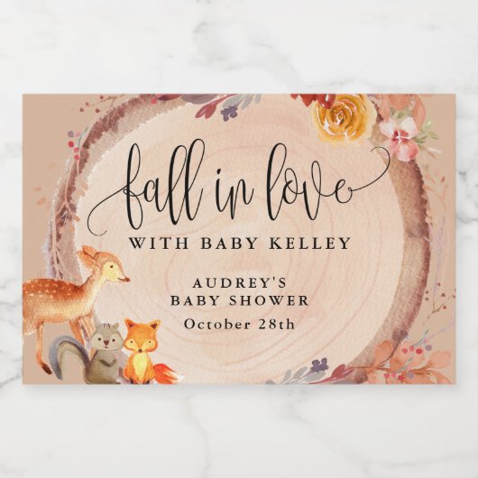 Herfst in Love Woodland Animals, Rustisch Baby sho Sparkling Wijnetiket (Enkel label)