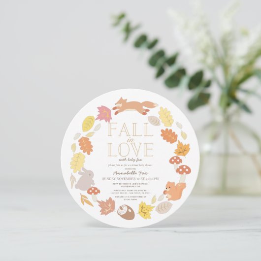Herfst in Love Woodland Animals Virtual Baby showe Kaart (Staand voorkant)