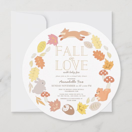 Herfst in Love Woodland Animals Virtual Baby showe Kaart (Voorkant)