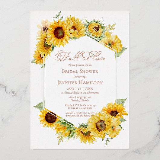 Herfst In Love Zonnebloem Bloemen Vrijgezellenfees Folie Uitnodiging (Voorkant)
