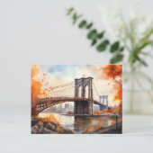Herfst in New York / Waterverf Brooklyn Bridge Briefkaart (Staand voorkant)