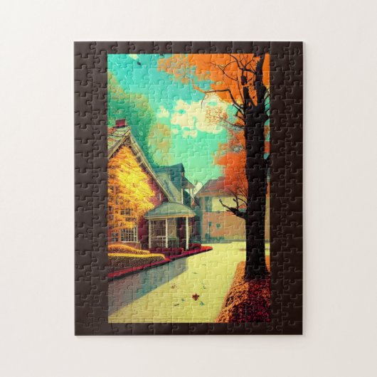 Herfst in oktober naar huis door gouden bomen legpuzzel (Verticaal)