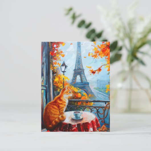 Herfst in Parijs | Gemberkat in een Café Briefkaart (Staand voorkant)