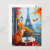 Herfst in Parijs | Gemberkat in een Café Briefkaart (Voorkant / Achterkant)