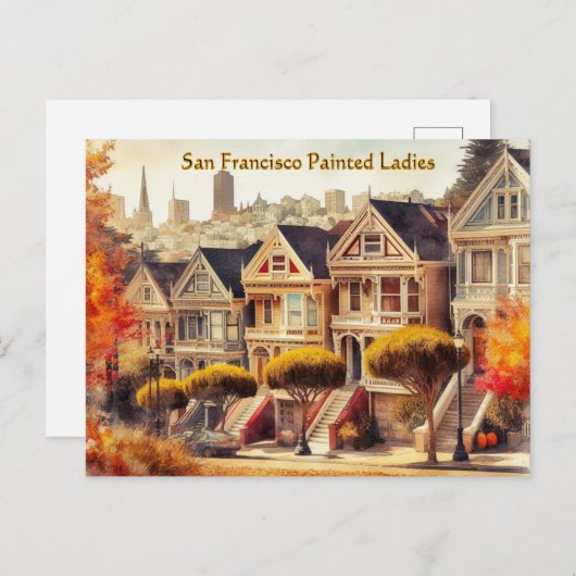 Herfst in San Francisco Victoriaanse Huizen Ansich Briefkaart (Voorkant / Achterkant)