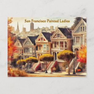 Herfst in San Francisco Victoriaanse Huizen Ansich Briefkaart