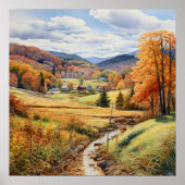 Herfst in Vermont Rolling Hills Waterverf Art Poster (Voorkant)