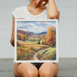 Herfst in Vermont Rolling Hills Waterverf Art Poster