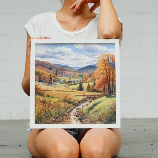 Herfst in Vermont Rolling Hills Waterverf Art Poster