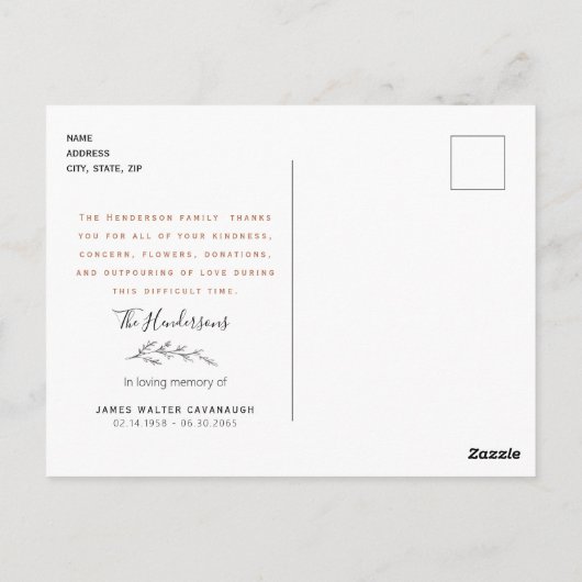 Herfst is eenvoudig begrafenis dank u naam en datu briefkaart (Achterkant)