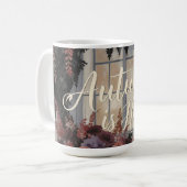 Herfst is hier bloemenvenster typografie kunst koffiemok (Voorkant links)