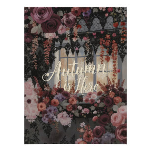 Herfst Is Hier Bloemvenster Typografie Kunst Perfect Poster