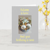 **HERFST IS HOREN - BIRTHDAAG IS NORM** HAPPY BIRT KAART (Gele Bloem)