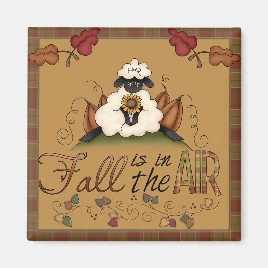 "Herfst is in de lucht" Herfst Sheep Square Magnet (Voorkant)