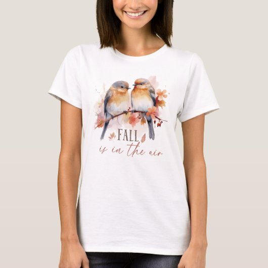 Herfst is in de lucht - Schattigee vogels en herfs T-shirt (Voorkant)