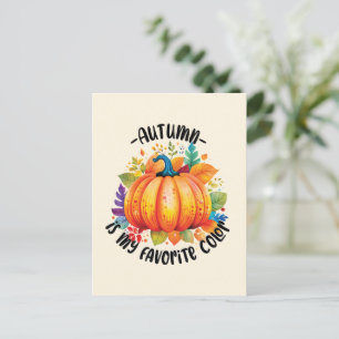 Herfst is mijn favoriete kleur - pompoen en blader briefkaart