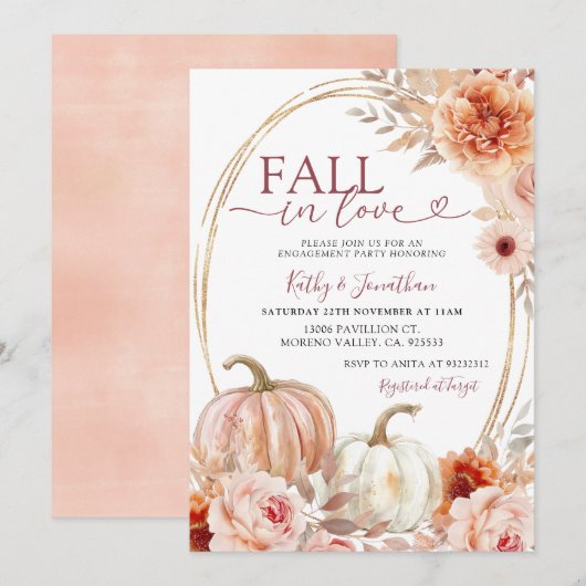 Herfst Ivoor Beige Floral Pumpkin Engagement Party Kaart (Voorkant / Achterkant)