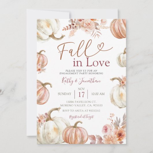 Herfst Ivory Beige Pumpkin Engagement Party Kaart (Voorkant)