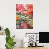 Herfst Japans Moderne Tuin Waterverf Poster (Thuiskantoor)
