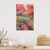 Herfst Japans Moderne Tuin Waterverf Poster (Keuken)