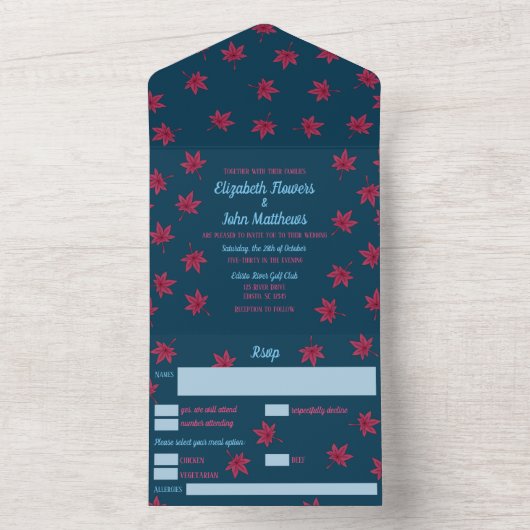 Herfst Japanse Maple Wedding Invite All In One Uitnodiging (Binnen)