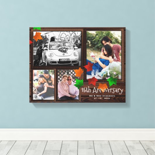 Herfst JUBILEUM Fotocollage Rustiek TOEVOEGEN JARE Canvas Afdruk (Insitu (Houten vloer))