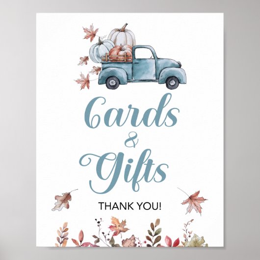 Herfst Kaarten en cadeautjes Blue Pickup Truck Par Poster (Voorkant)