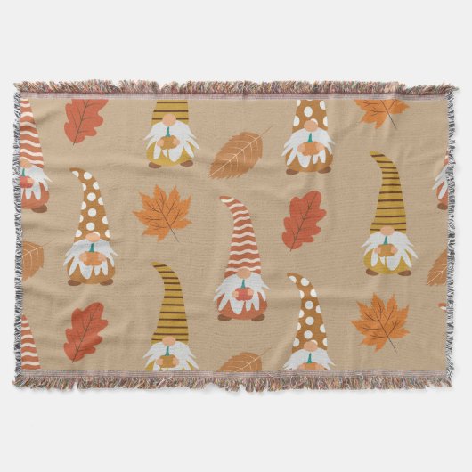 Herfst kabouters met herfstbladeren en pompoenen deken (Voorkant)