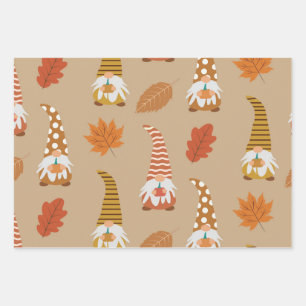 Herfst Kabouters met herfstbladeren op bruin Inpakpapier Vel