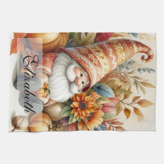 Herfst kabouters met herfstbladeren Theedoek (Horizontaal)