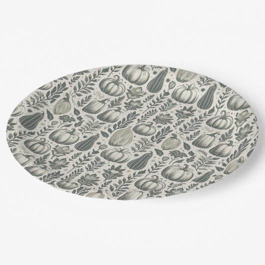 Herfst kalebassen blokdruk in groen papieren bordje (Gekanteld)