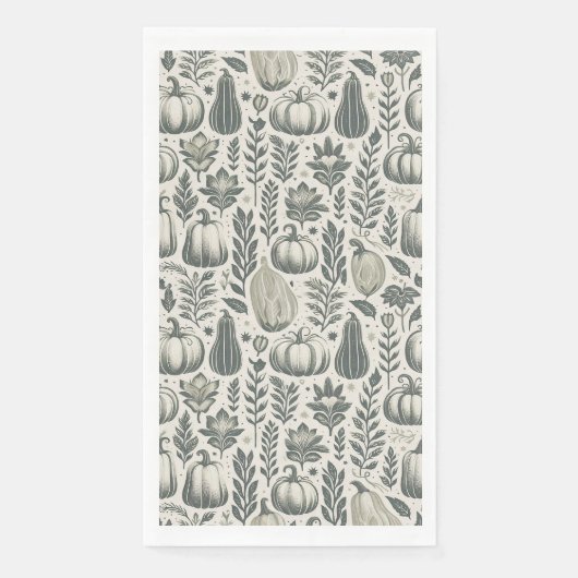 Herfst kalebassen blokdruk in groen servet (Voorkant)