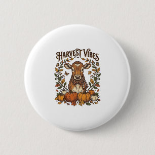 Herfst Kalf Shirt Vintage Gravure Oogst Pompoen Ronde Button 5,7 Cm