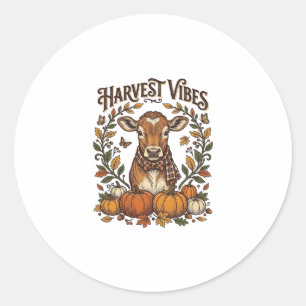 Herfst Kalf Shirt Vintage Gravure Oogst Pompoen Ronde Sticker