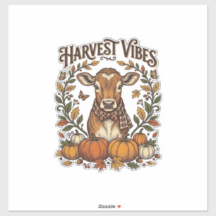 Herfst Kalf Shirt Vintage Gravure Oogst Pompoen Sticker
