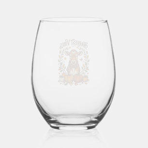 Herfst Kalf Shirt Vintage Gravure Oogst Pompoen Wijnglas Zonder Voet