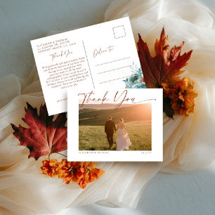 Herfst kalligrafie romantische bruiloft foto Dank  Briefkaart