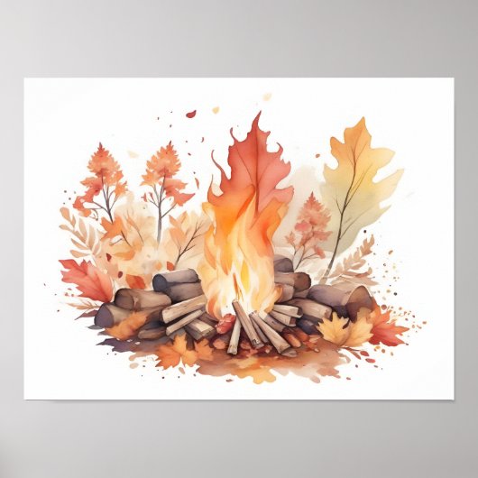 Herfst kampvuur Waterverf Poster (Voorkant)
