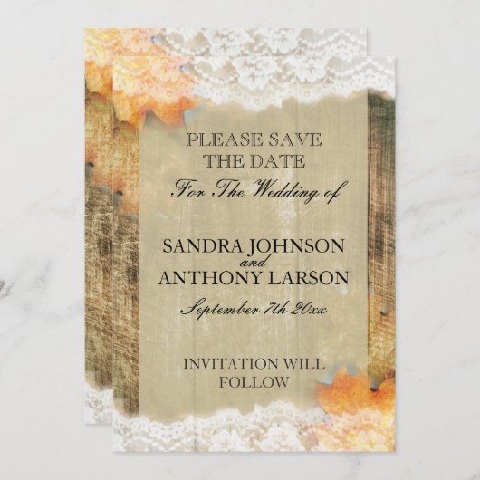 Herfst Kant Rustieke Save The Date Aankondiging (Voorkant / Achterkant)