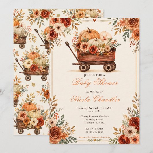 Herfst Kar Baby Shower Kaart (Voorkant / Achterkant)