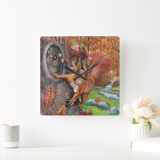 Herfst Kastanje Elf Vierkante Klok (Huis)