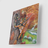 Herfst Kastanje Elf Vierkante Klok (Hoek)