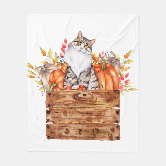 Herfst kat en pompoenen in doos fleece deken (Voorkant)
