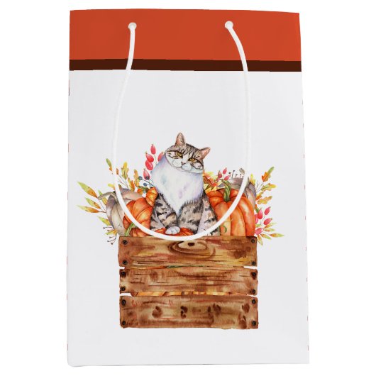 Herfst kat en pompoenen in doos medium cadeauzakje (Voorkant)