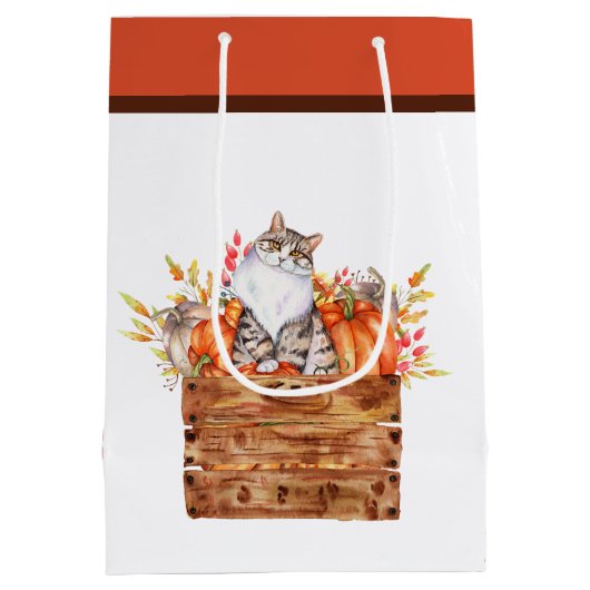 Herfst kat en pompoenen in doos medium cadeauzakje (Achterkant)