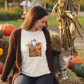 Herfst kat en pompoenen in doos t-shirt