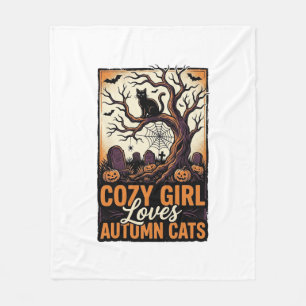 Herfst Kat Liefhebber Vintage Halloween Meisje Shi Fleece Deken